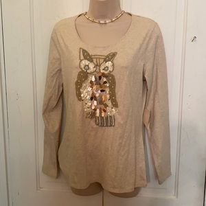 Coldwater Creek beaded owl long-sleeved top S